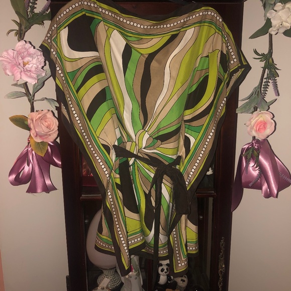 Like New Michael Kors 100 percent silk green tan and brown top - Picture 1 of 3
